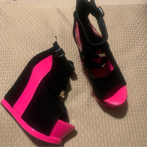 Peep Toe Platform Wedge Sandals Ankle Strap Zipper High Heels Party Shoes - Picture 2 of 10